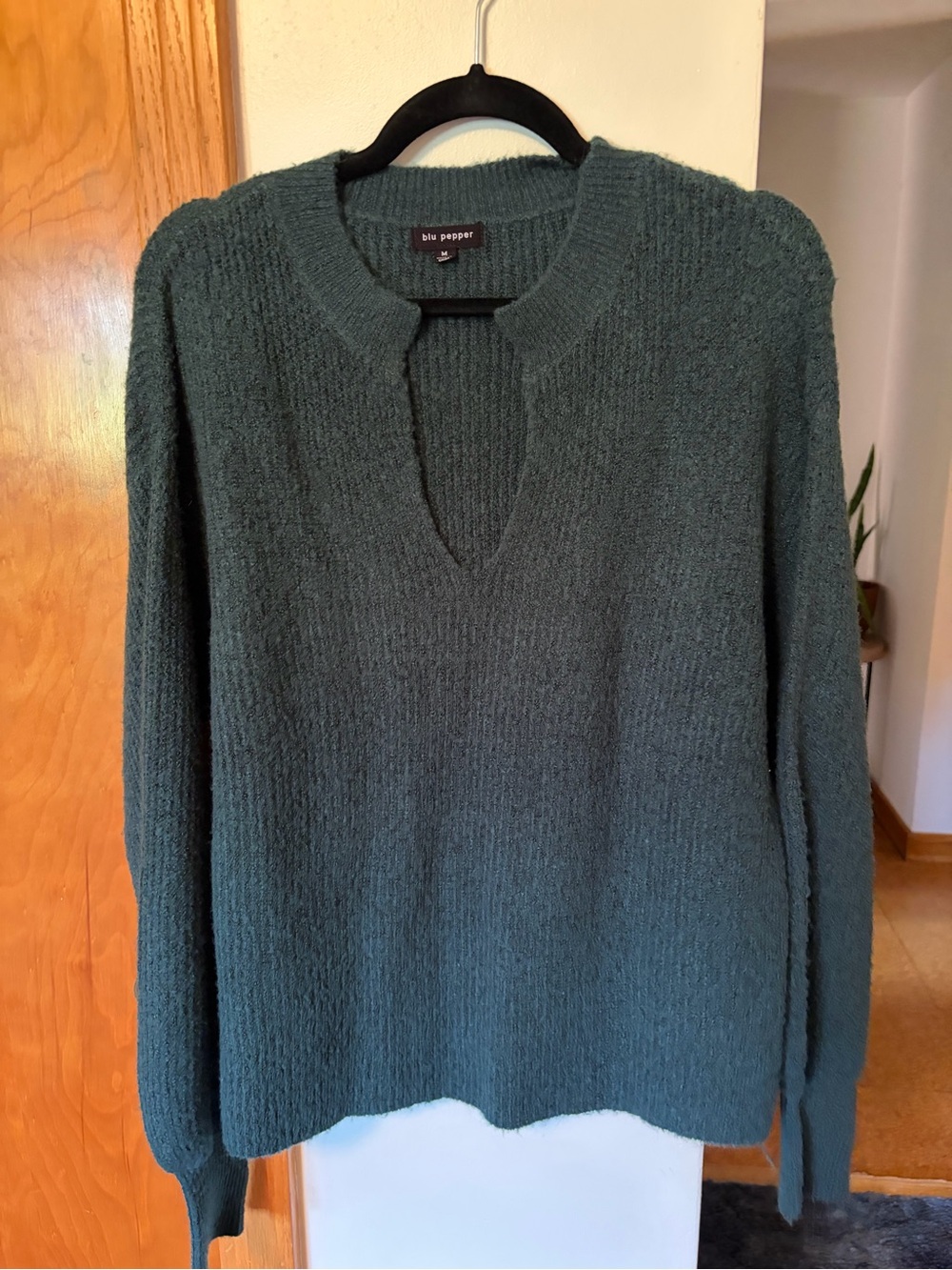Blu Pepper Deep Teal Split V-Neck Knit Sweater